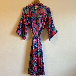 California Dynasty Vintage Hibiscus Floral Belted Robe